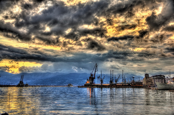 Evening view of Rijeka port in Croatia